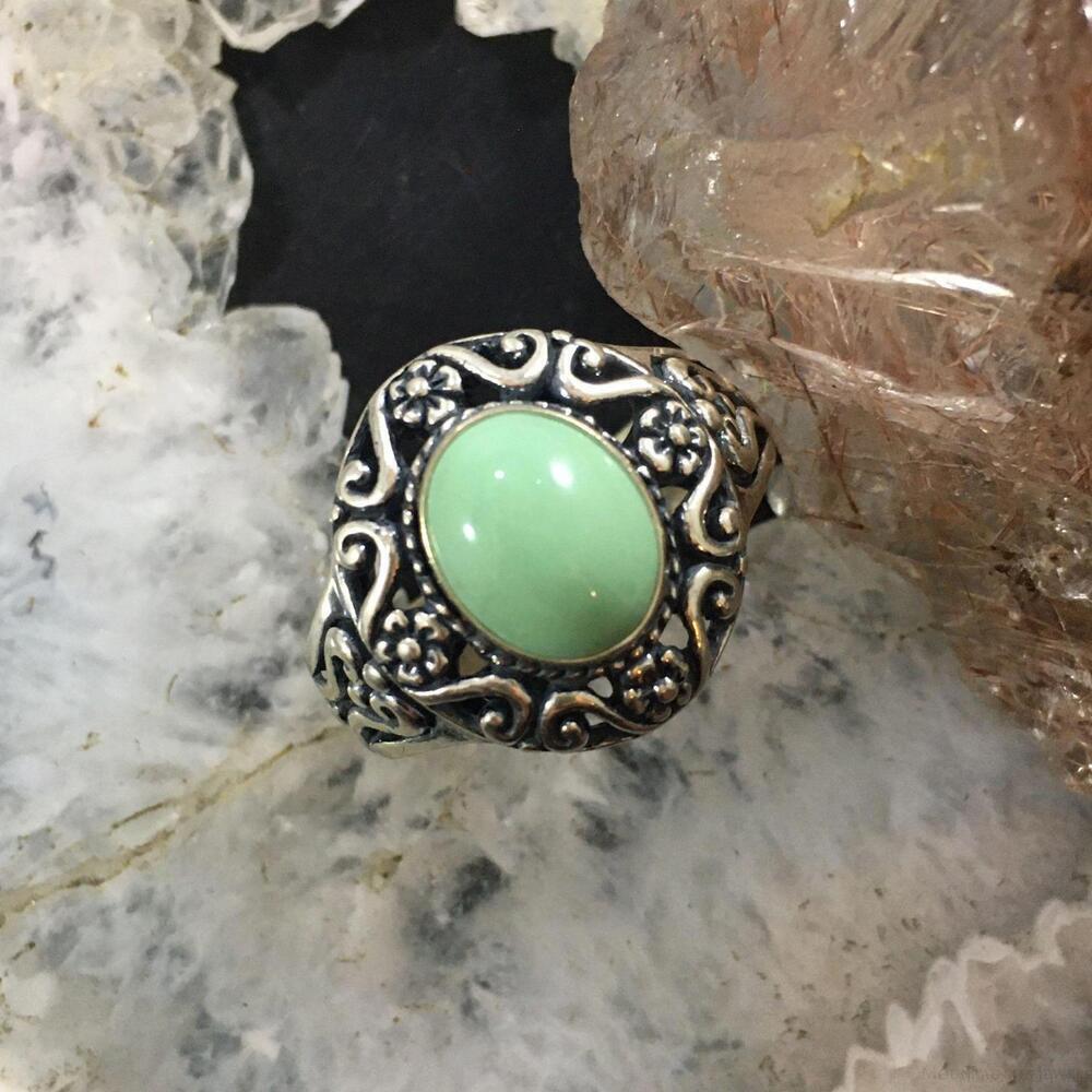 Carolyn Pollack Sterling Silver Oval Variscite Decorated Floral Ring For Women - Picture 2 of 10